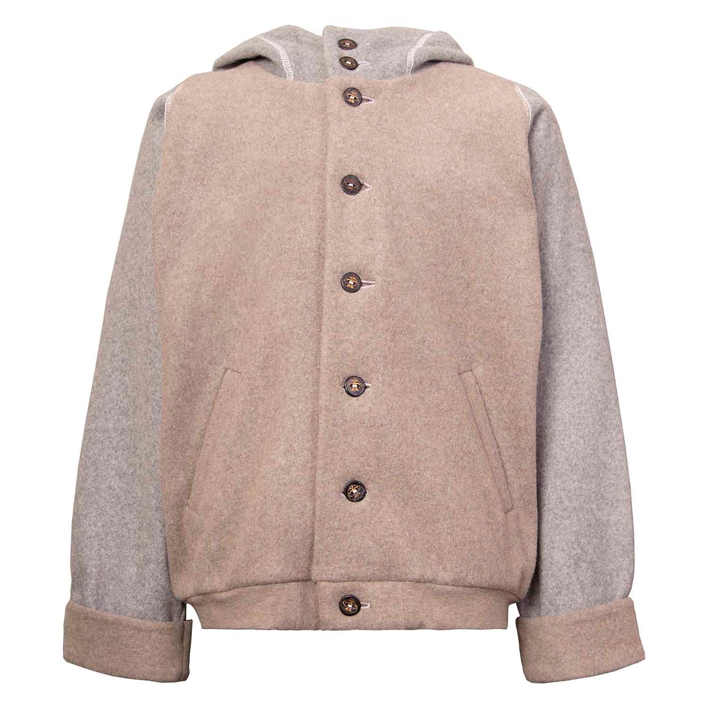 Beige Fleece Hoodie for Kids with Dragon Applique