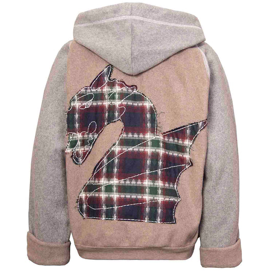 Beige Fleece Hoodie for Kids with Dragon Applique